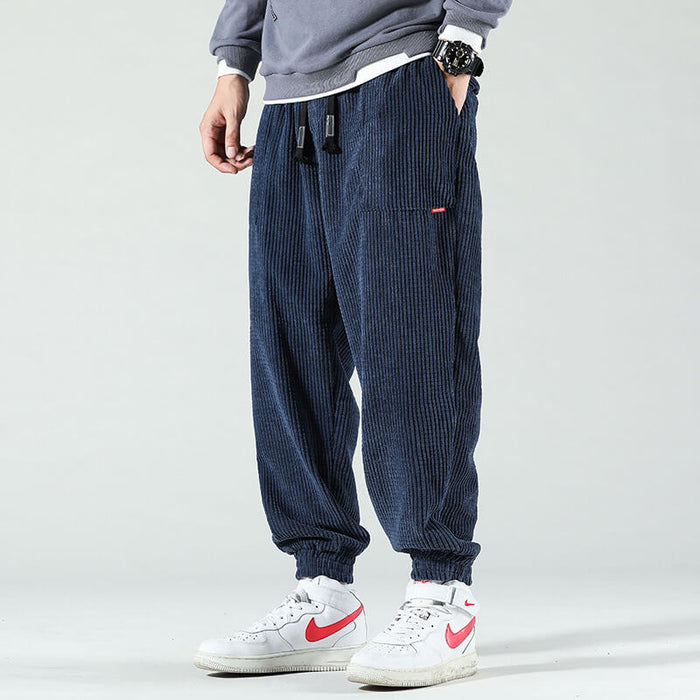 Randig Corduroy Byxa Herr Elastisk Midja Joggingstil