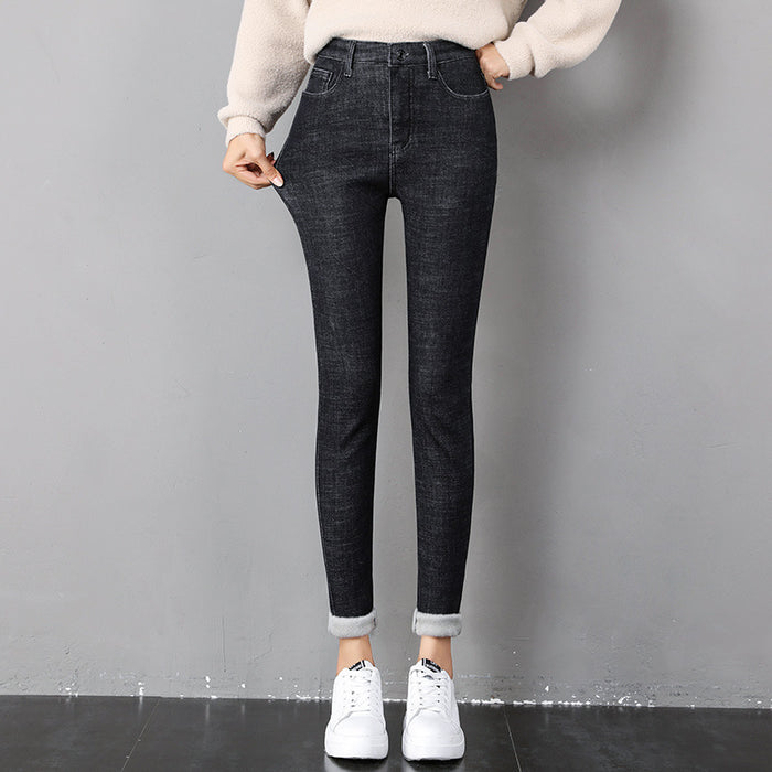 Moa | Fodrade skinny jeans dam med plyschfleece