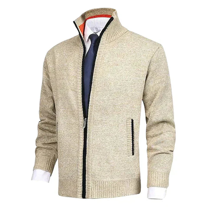 Herr Stickat Cardigan med Krage och Dragkedja