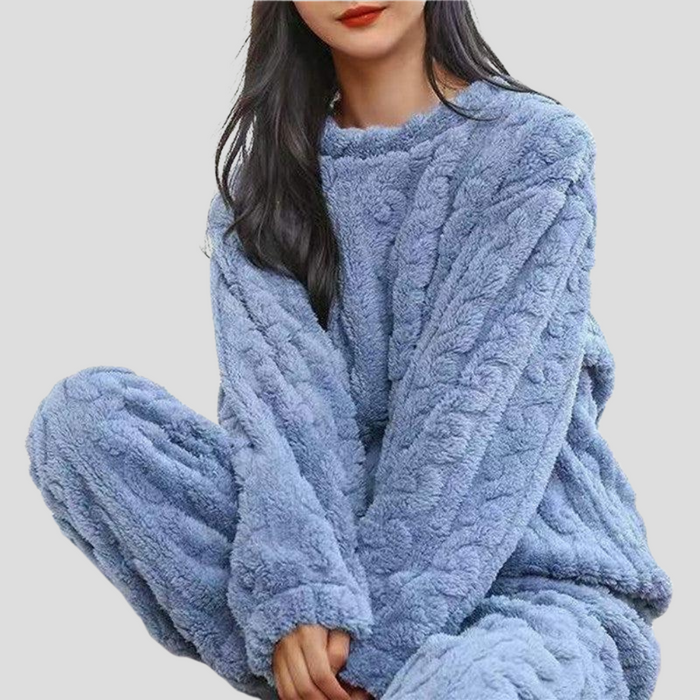 Dam Pyjamas Set med Lång Ärm och Rund Halsringning