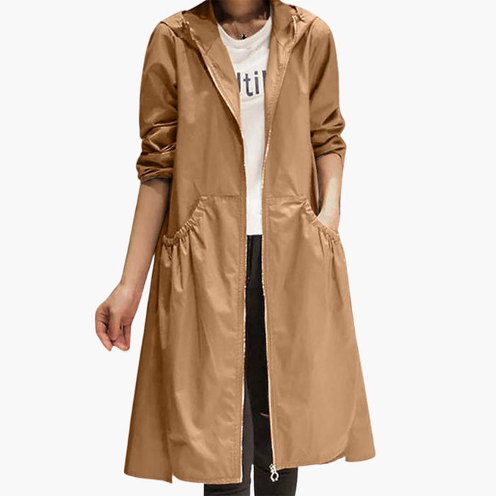 Kvinnors Hooded Trench Coat med Dragkedja