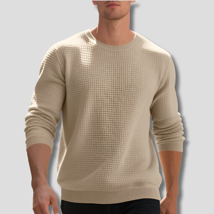 Herr Waffle-Knit Tröja med Rund Halsringning