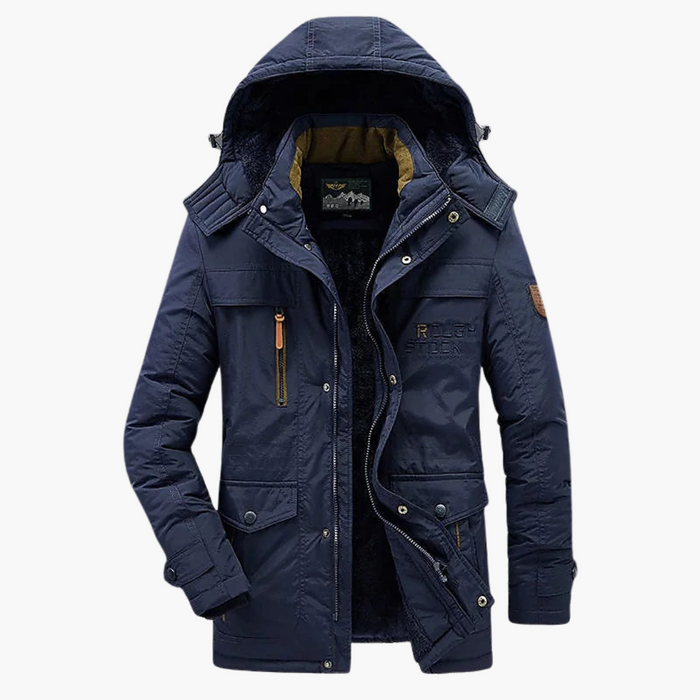 Herrparka med justerbar huva och fickor