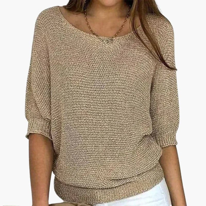 Kvinnors Pullover Tröja med Bred Urringning och Halvlånga Ärmar