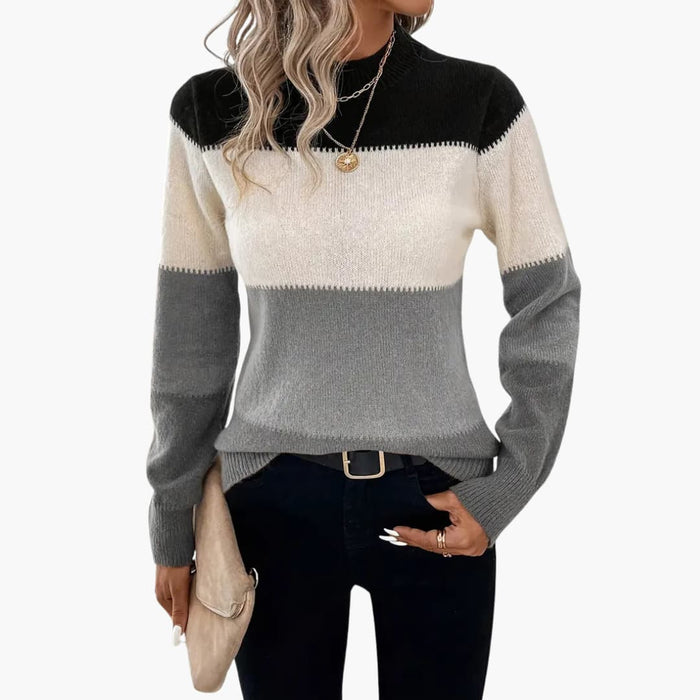 Kvinnors Pullover med Färgblock Design