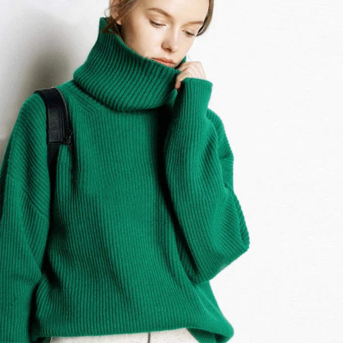 Dam Oversized Polotröja med Hög Krage och Lös Passform