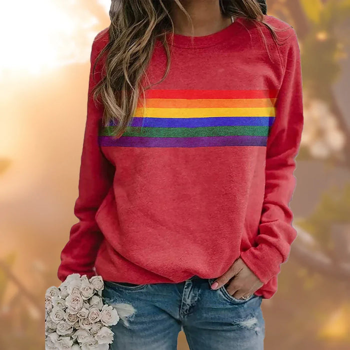 Dam Sweatshirt med Randigt Brösttryck Rund Hals