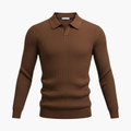 Herrstickad Polotröja med Långa Ärmar och Ribbad Textur