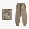 Kvinnors Stickad Lounge Set med Randig Tröja och Joggers