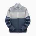 Herr Zip Cardigan med Hög Krage och Färgblockdesign