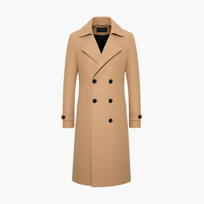 Herrens trenchcoat med dubbelrad knappar och strukturerad lång passform