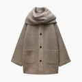 Kvinnors Stickad Cardigan med Knappar och Fastsydd Scarf