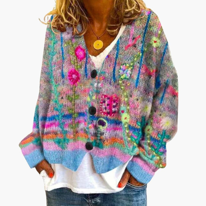Kvinnors Kofta med Mönstrad Stickning