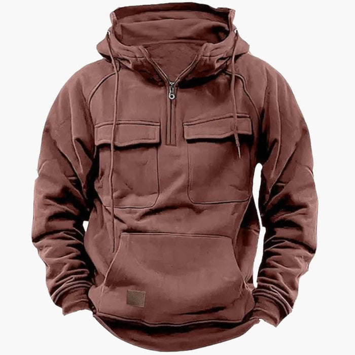 Hoodie för män med halvdragkedja och framfickor