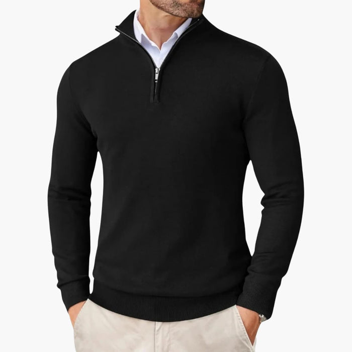 Herrpullover med kvartdragkedja och ribbad nederkant