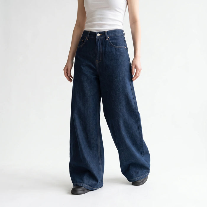 Dam Vida Höga Jeans med Lös Passform och Kontraststickning
