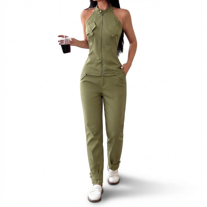 Kvinnors Crop Top och Vida Byxor Tvådelat Set