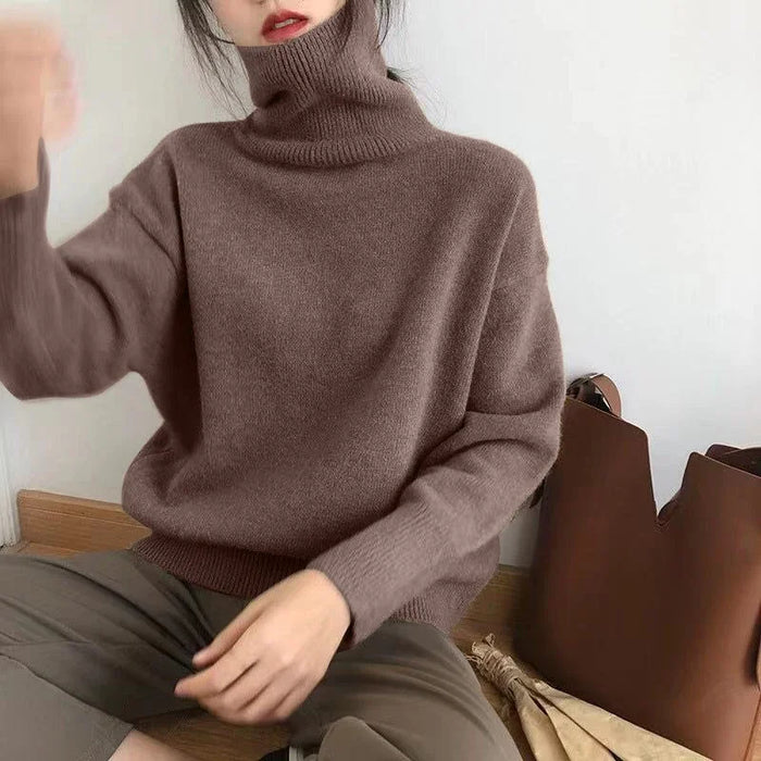 Dam Oversized Tröja med Polokrage och Långa Ärmar