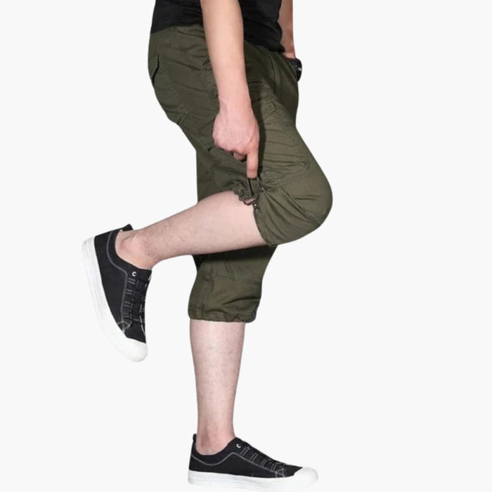 Herr 3/4 Cargo Byxor med Dragkedja och Flera Fickor