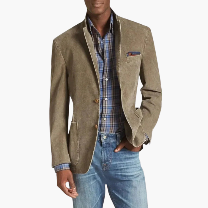 Herrens cordflorsblazer med notch-lapel