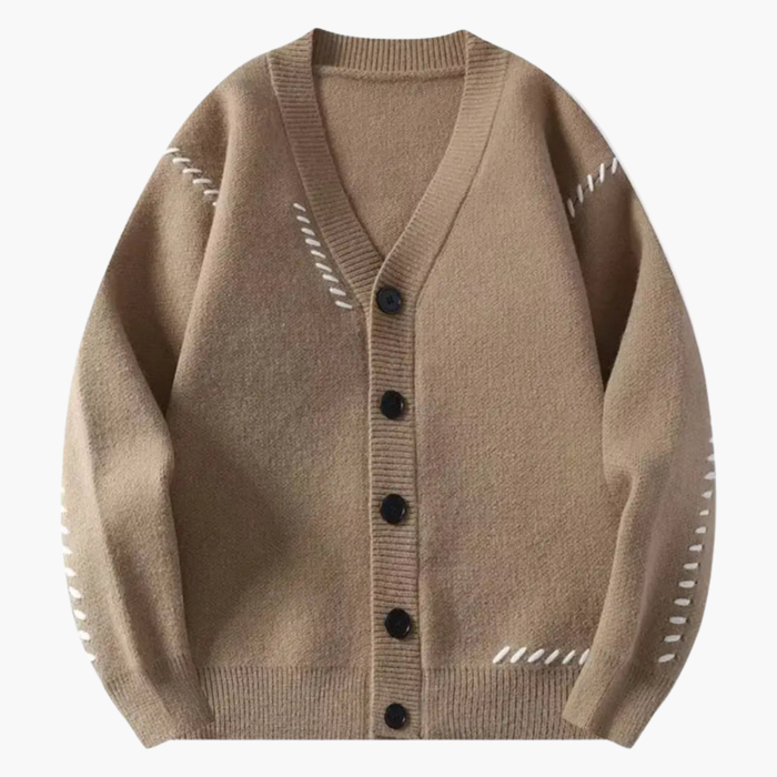 Herrstickad cardigan med V-hals och framknäppning