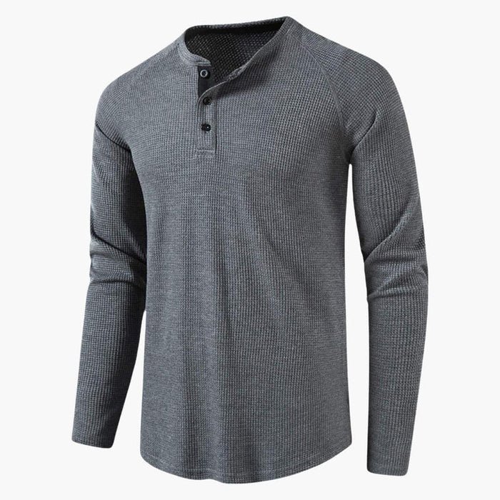 Herrars långärmad Henley T-shirt med knäppning – Enkel enhetstopp