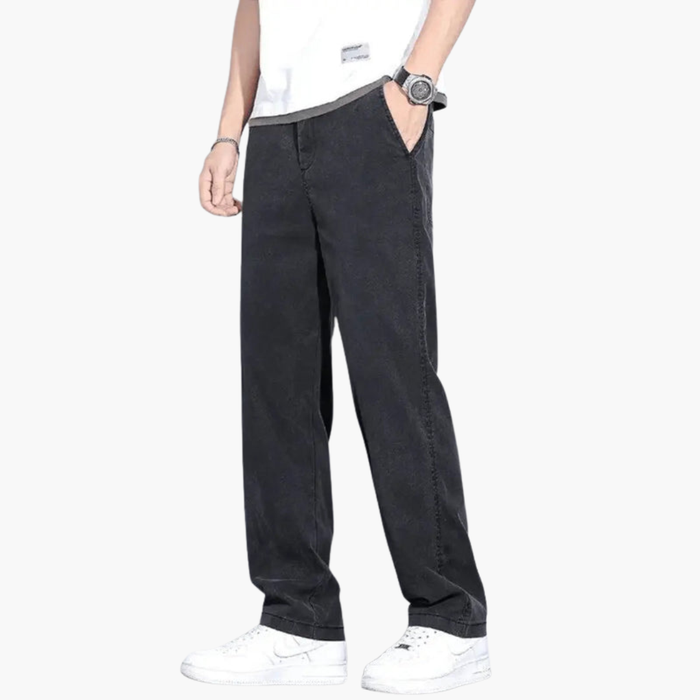 Herrers raka jeans med elastisk midjeband och framfickor