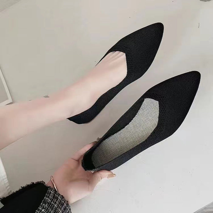 Dam Spetsiga Ballerinaskor Stickade Slip-On
