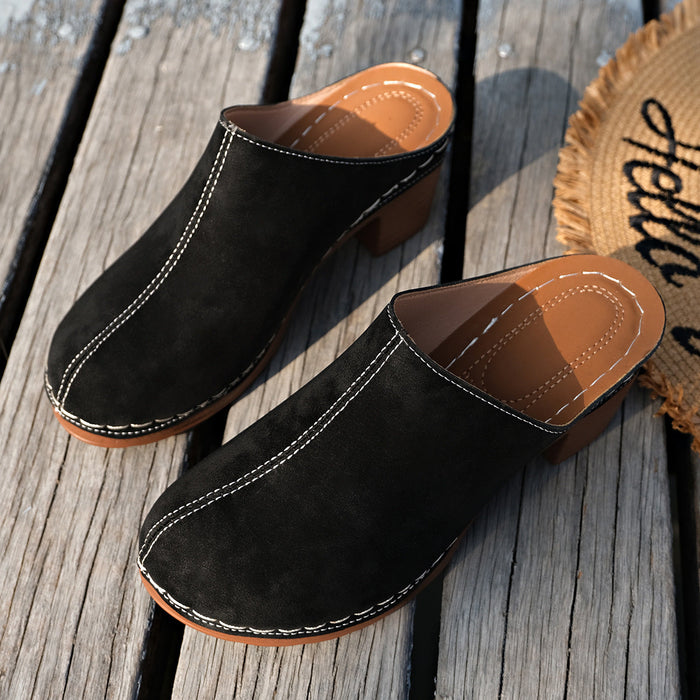 Dam Clogs med Blockklack och Kontrastsömmar