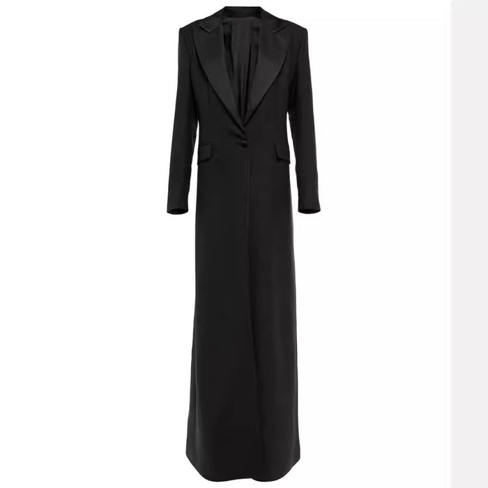 Dam Lång Trenchcoat med Knappstängning och Smal Passform