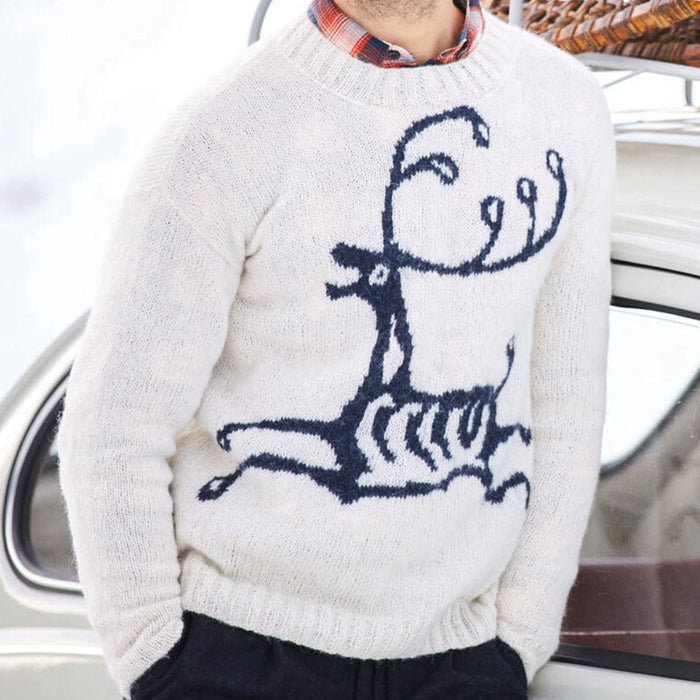 Herrpullover med Renmotiv och Rund Halsringning