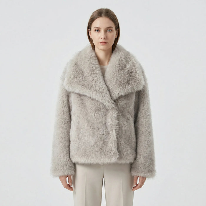 Dam Oversized Fuskpälsjakke Fluffig Kort Jacka