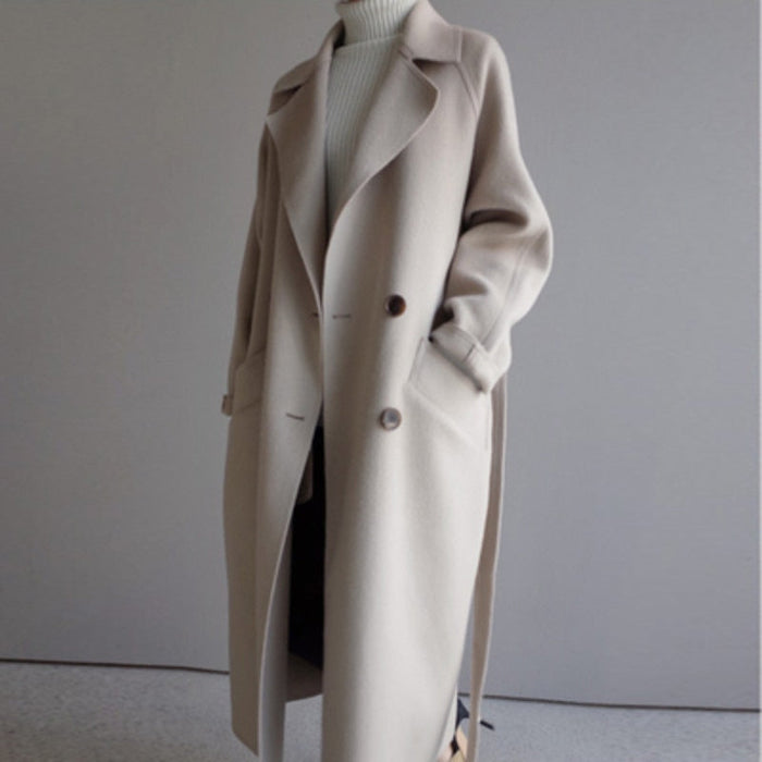 Dam Trenchcoat Lång Kappa med Skärp och Knappar