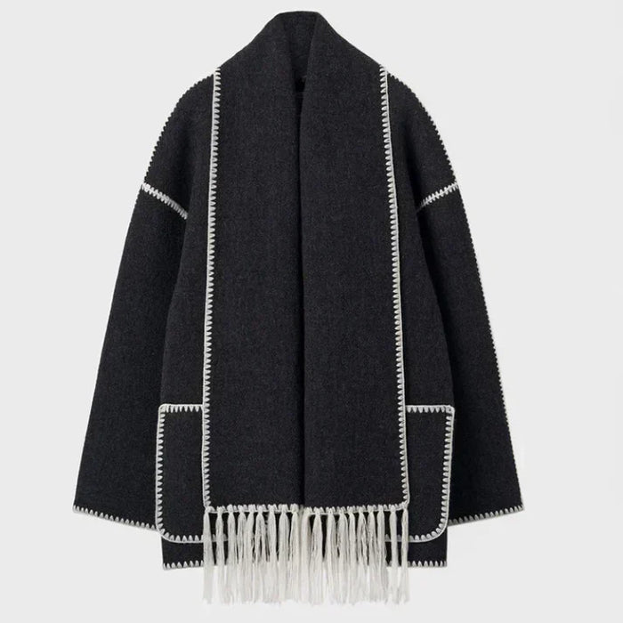 Dam Schal-Jacka Oversized Passform med Fransar