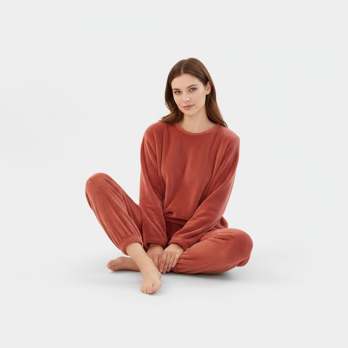 Dam Fleece Pyjamas Set med Långärmad Tröja och Byxor