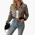 Kvinnors Bomberjacka med Leopardtryck och Fickor