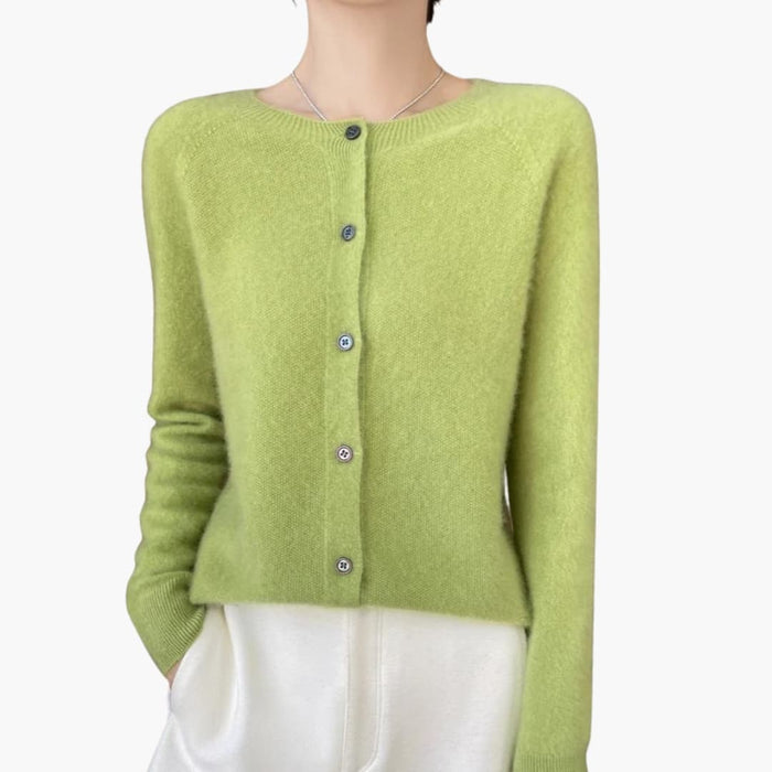 Kvinnors Knappfront Cardigan med Rund Hals och Långa Ärmar