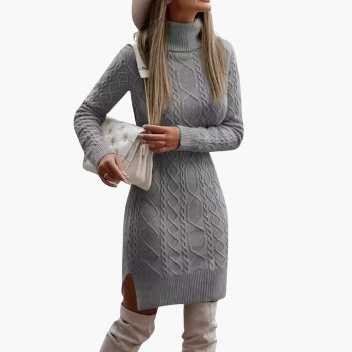 Kvinnors Kabelstickad Turtleneck Klänning
