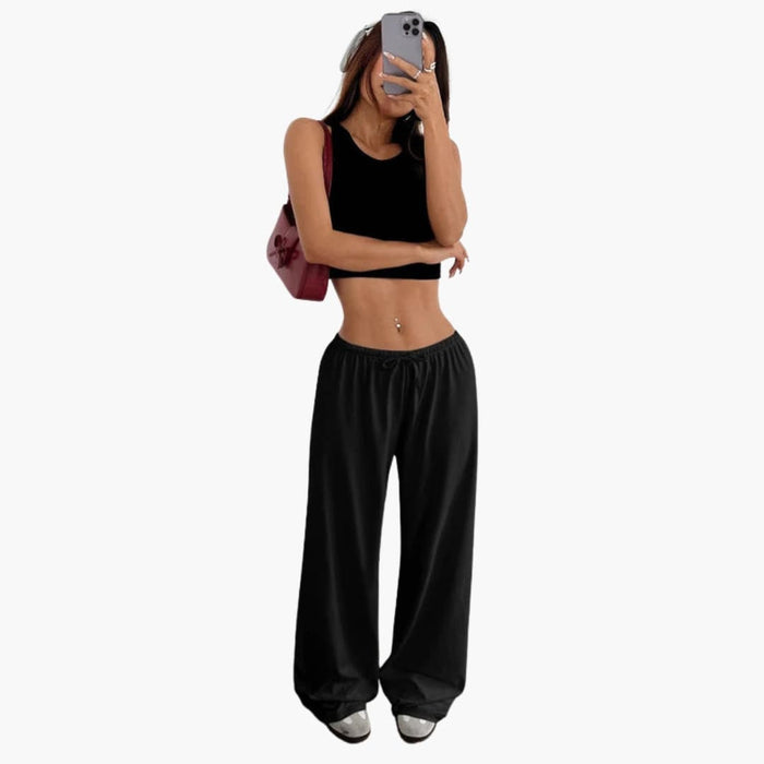 Kvinnors Cropped Top och Vida Byxor Set – Tvådelad Outfit
