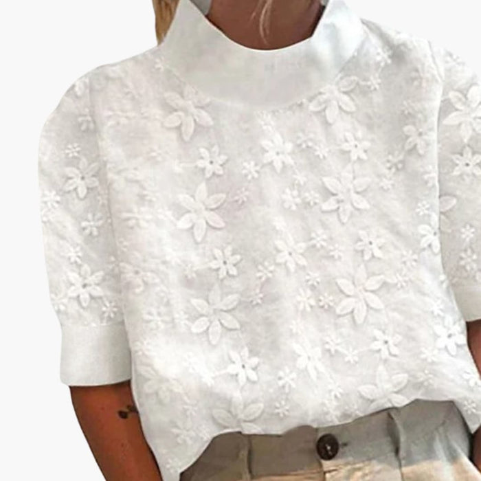 Kvinnors Broderad Blus med Ståkrage och Långa Ärmar, Löst Passande Topp
