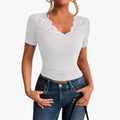 Kvinnors Spets Cropped Top med Rund Hals
