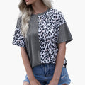 Kvinnors kortärmad t-shirt med leopardmönster – Rundhalsad topp