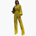 Kvinnors långärmad jumpsuit med design av halv krage
