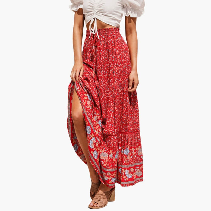 Kvinnors Maxi Kjol med Elastisk Midja och Blommönster