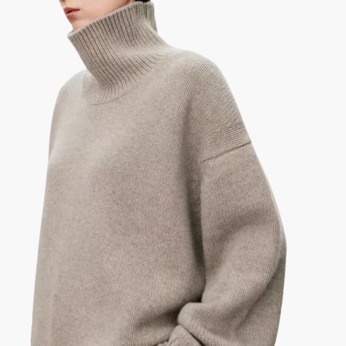 Dam Oversized Polotröja med Hög Krage och Avslappnad Passform