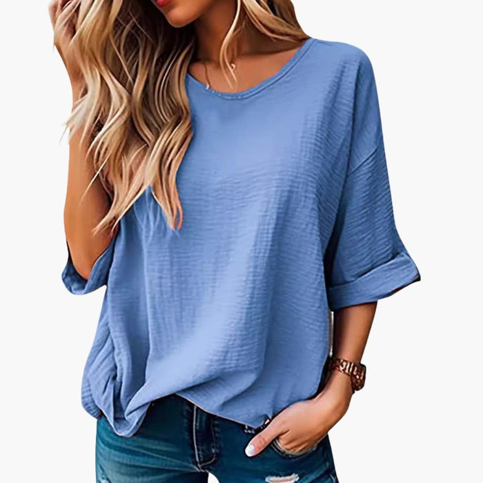 Kvinnors Oversized Texturerad Crew Neck Kortärmad T-Shirt
