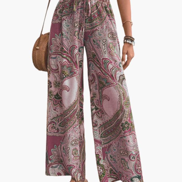 Kvinnors Palazzo-byxor med Paisley-mönster och Elastisk Midja