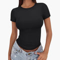 Kvinnors Enfärgade Rundhalsad T-shirt Normal Längd Topp