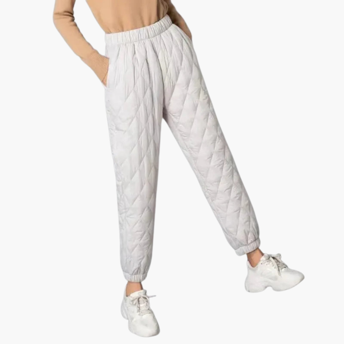 Kvinnors Vadderade Joggingbyxor med Elastisk Midja och Muddade Ben
