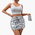 Kvinnors Paljett Cropped Top med V-ringning
